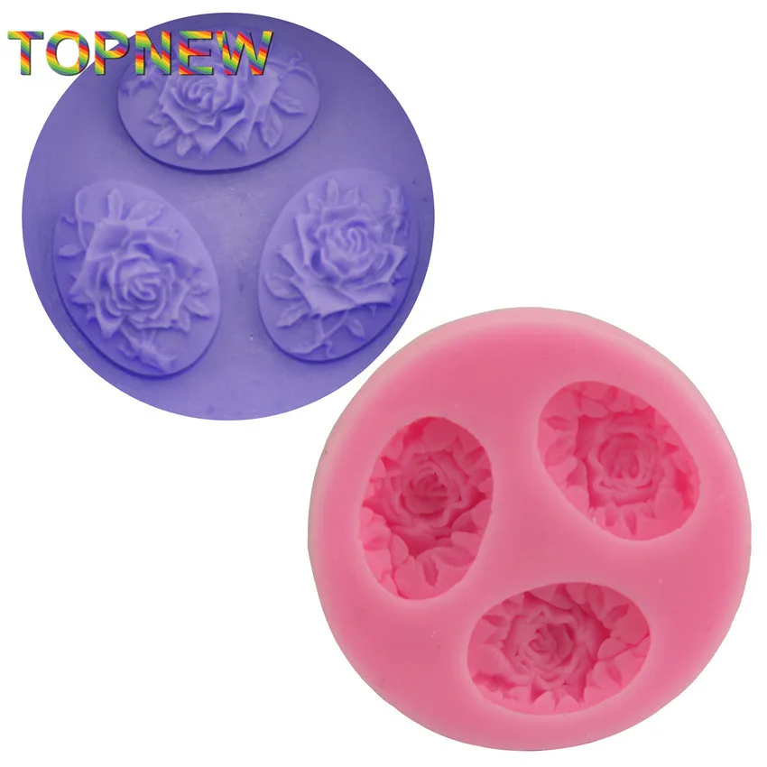 DIY 3 отверстия розы формы для торта помадные шоколадные силиконовые пищевой
