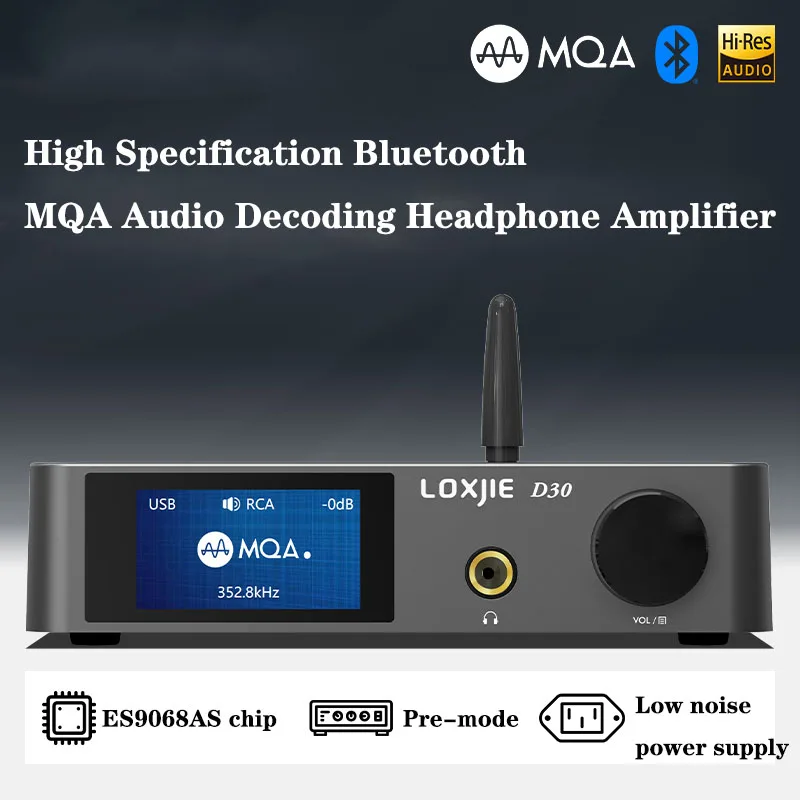 

LOXJIE D30 Desktop Headset Partner HIFI Digital Audio DAC & Headphone Amplifier ES9068AS BLUETOOTH 5.0 MQA DSD512 OPA1612