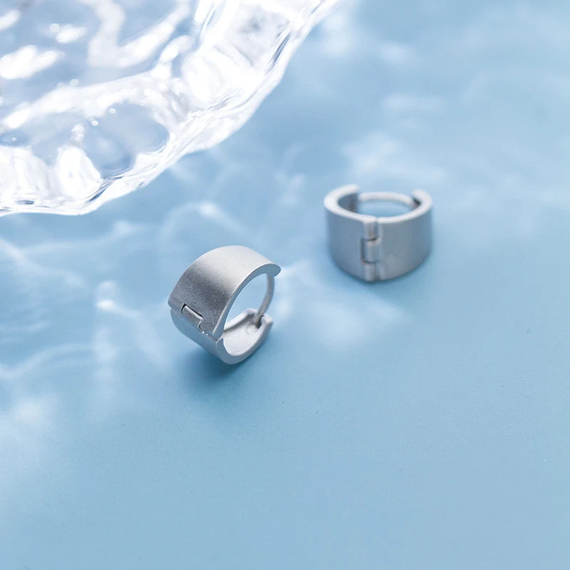 

925 Solid Sterling Silver Minimalist Matte Surface Buckle Stud Earrings For Women Girls Lady Trendy Jewelry Gift