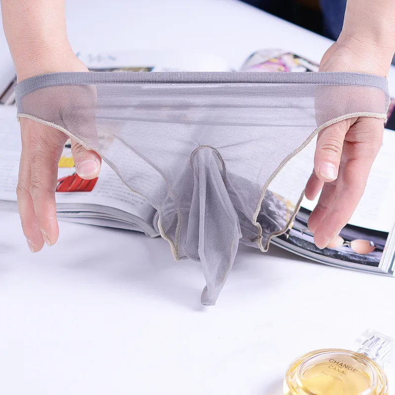 Нижнее белье мужское прозрачное с вырезами спереди и выпуклым карманом|G-стринги