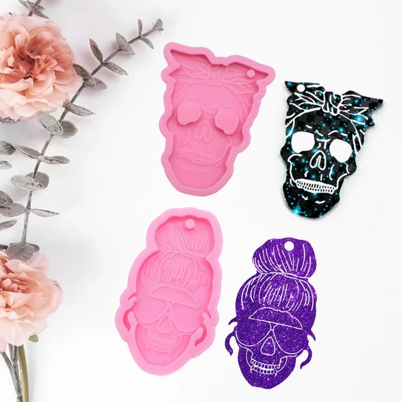 

Skull Men Women Style Keychain Epoxy Resin Mold Key Chain Earrings Pendants Silicone Mould DIY Crafts Jewelry Tool