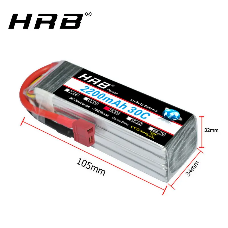 HRB lipo 4S 14,8 в 2200 мАч Lipo батарея 30C с xt60-t Deans T Разъем для RC автомобилей Вертолет Лодка Квадрокоптер танки дроны самолет
