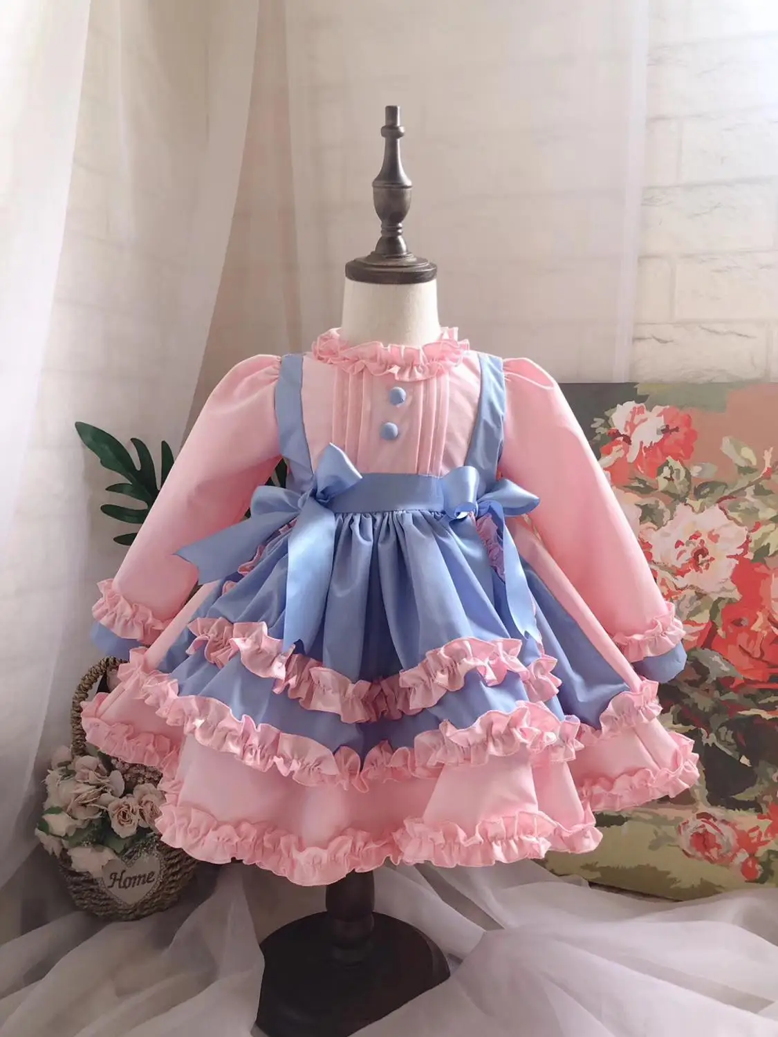 Детское платье принцессы винтажное бальное розового и синего цвета для девочек