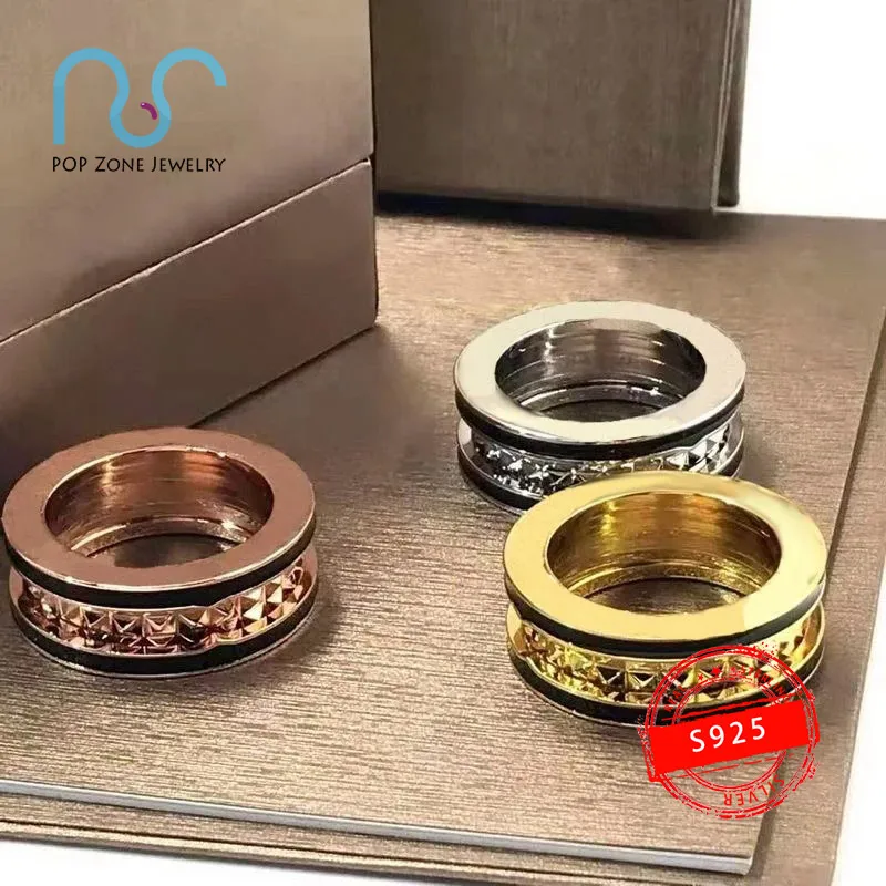 

S925 Sterling Silver Ring Brand Zero Ring Ceramics Cocktail Gear Shape Diamond Brilliant Dainty Gold Luxury Jewelry With Logo
