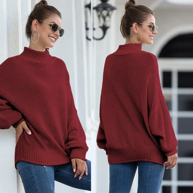 Для женщин с длинным рукавом “летучая мышь” высоким плотно облегающим шею