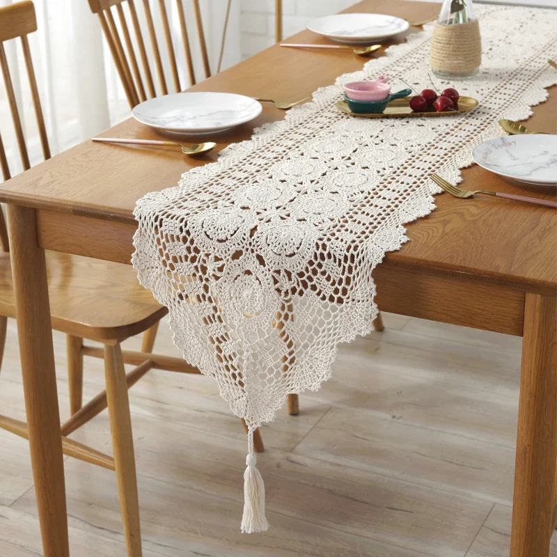 

100% Cotton handcraft crochet Tablecloths Shabby Chic Vintage Crocheted Table Topper Handmade Sofa Cover Table Runner 1PC