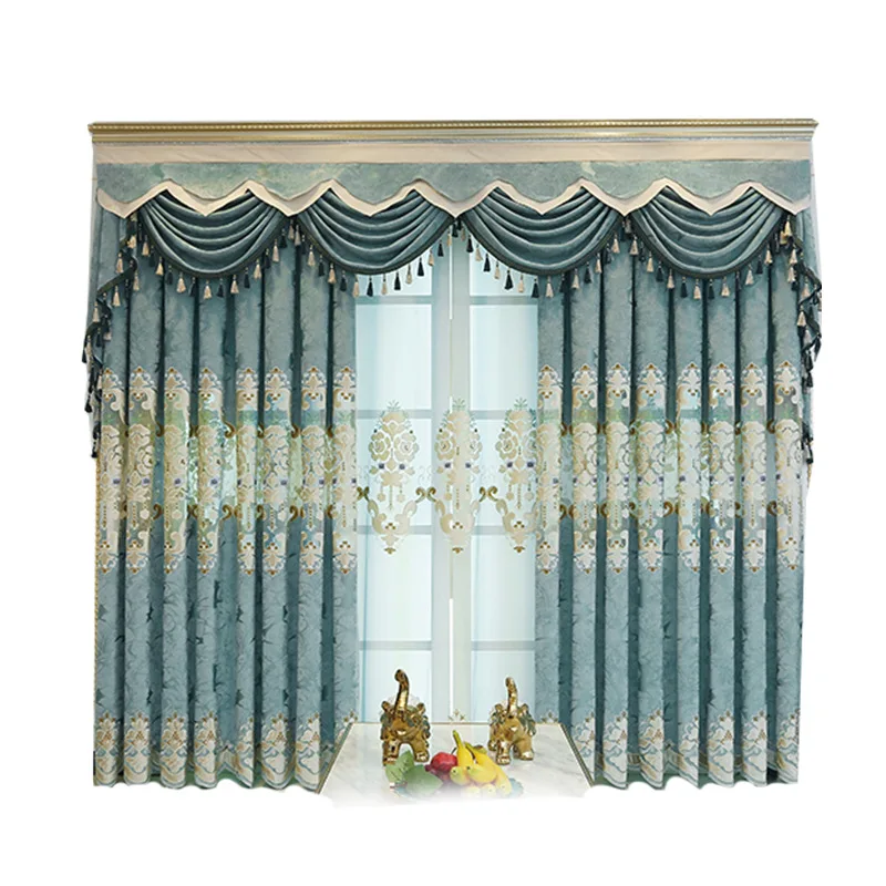 

European Style Curtains for Living Dining Room Bedroom Boutique Chenille Fabric Light Luxury Embroidery Curtains Tulle Custom