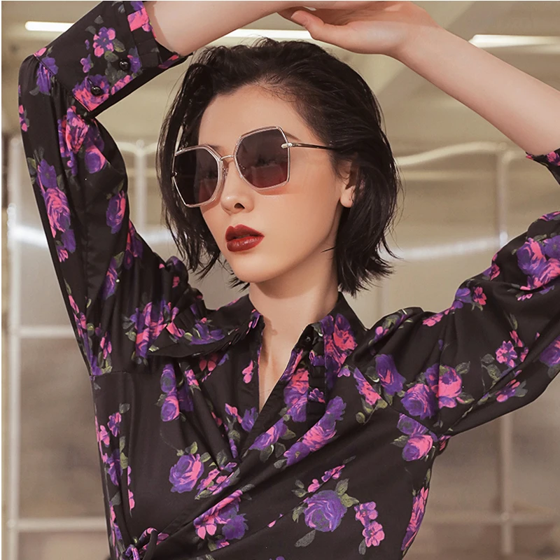 

AOZE 2021 Women polarized sunglasses for classic Fashion driving outdoor polygonal metal large frame sunglasses UV 400Women ins
