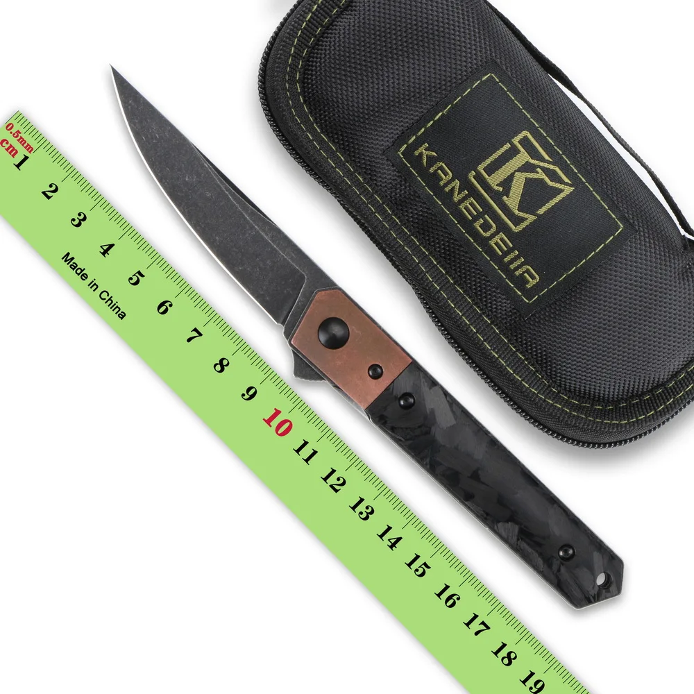 

Kanedeiia Mini Kwaiken Flipper folding knife Copper/Marble Carbon Fiber handle N690 blade Outdoor hunting practical camping tool