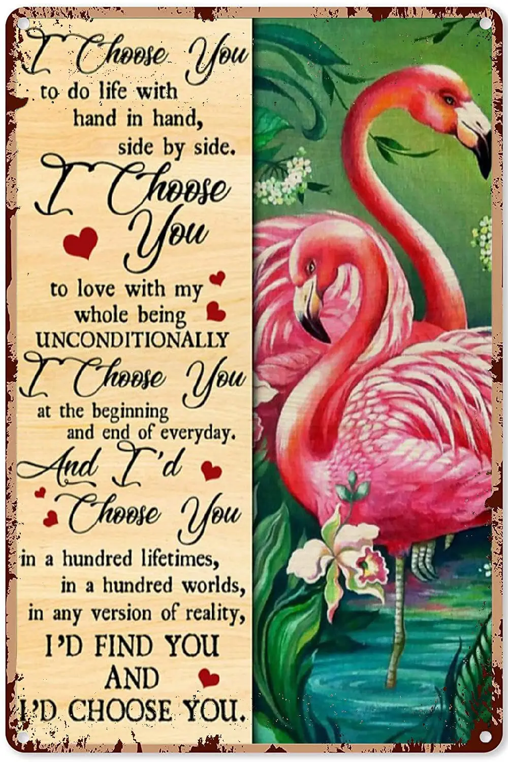 

Flamingo Signs and Decor Outdoor Flamingo I Choose You to Do Life with Hand in Hand Poster,Funny Flamingo Decor Metal Sign