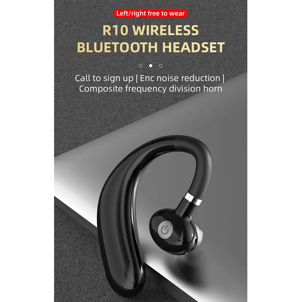 

Business Wireless Call Earphone HiFi Ear Hook Bluetooth 5.0 headset Sport Waterproof Hands-free Earbuds WIth noise Reduction Mic