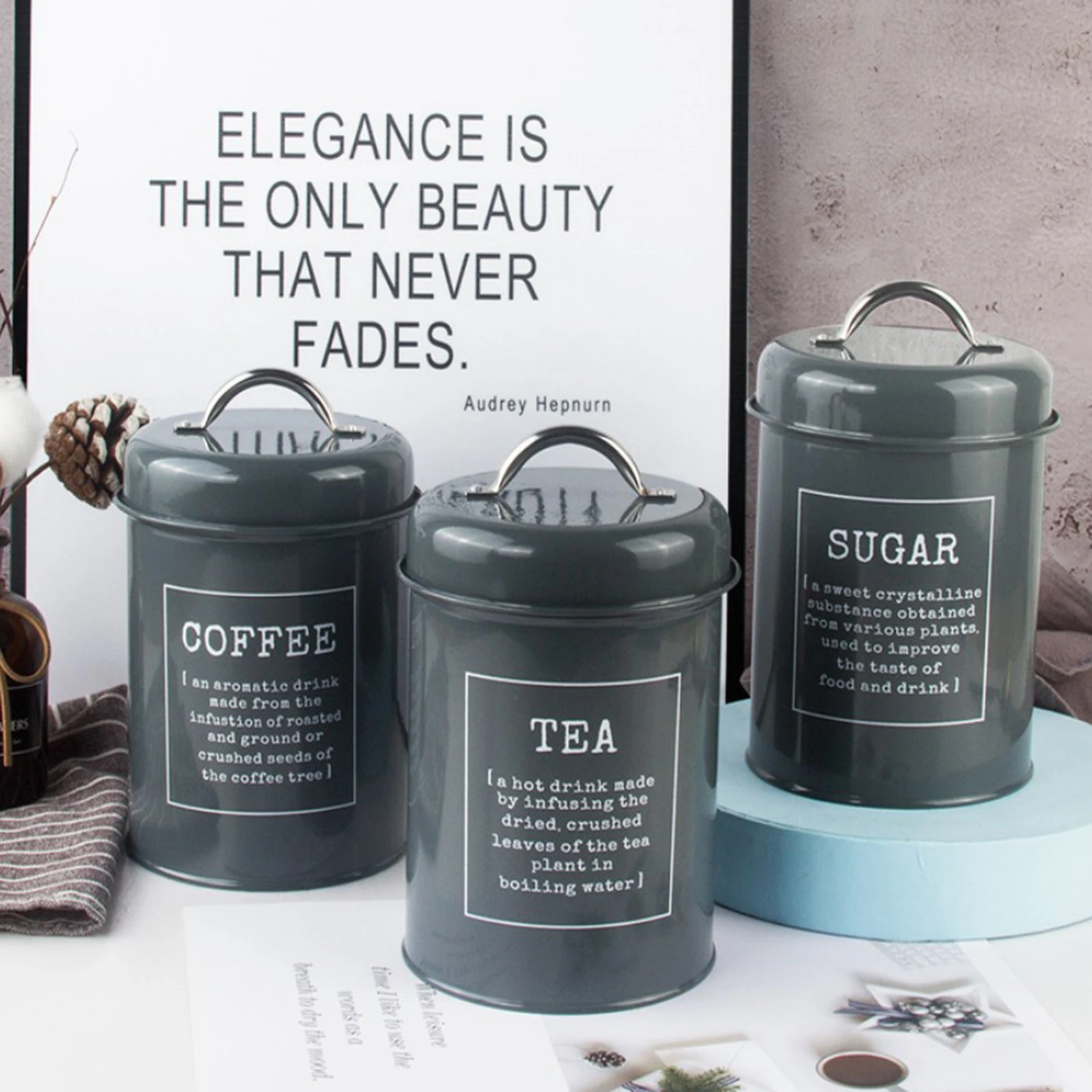 3 предмета в комплекте Кухня Еда хранения банок с крышками металла кофе чай сахар