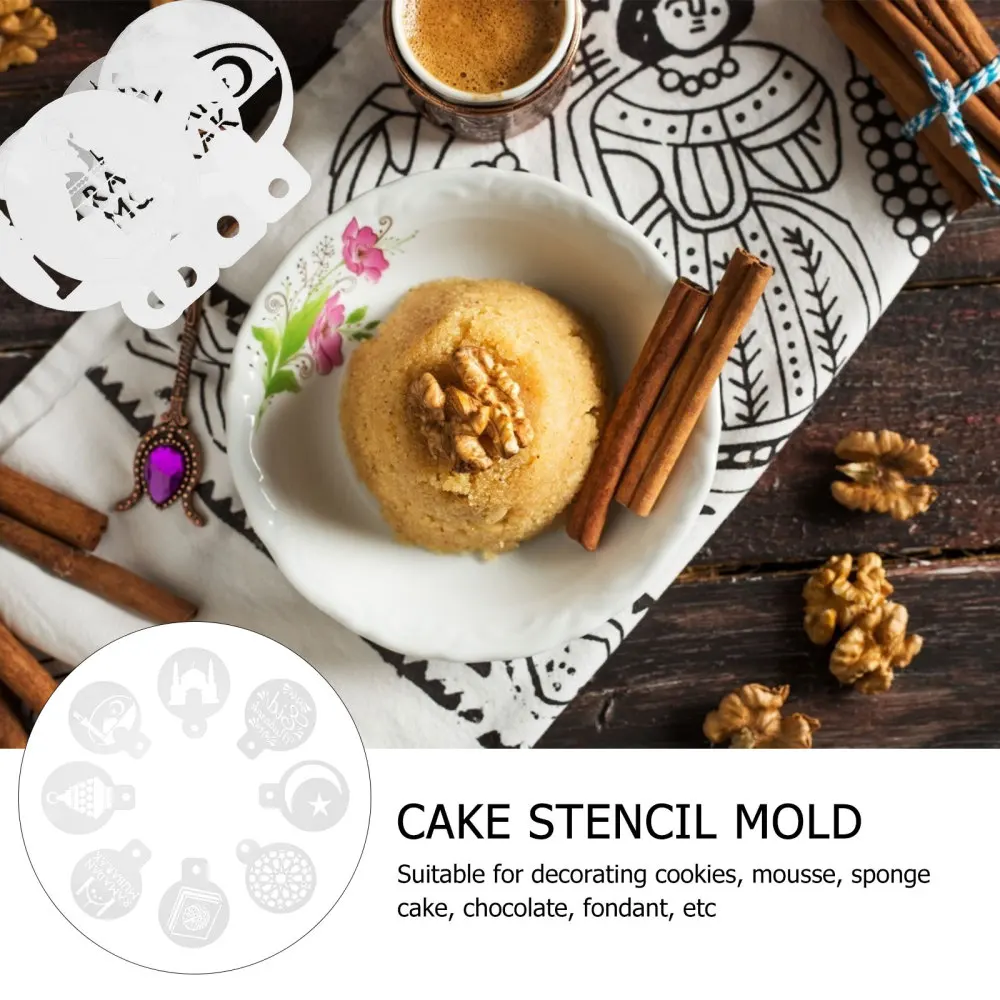 

16Pcs Eid Mubarak Cake Spray Molds Coffee Cake Stencils Cake Decorating Tools