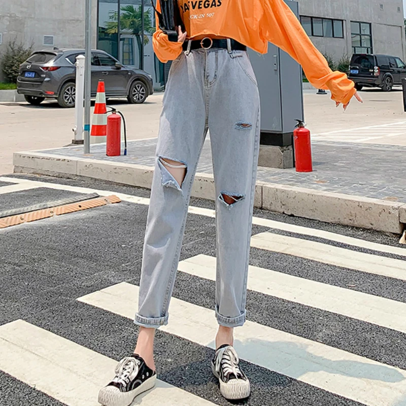 BornSra корейский стиль рваные эластичные джинсы обтягивающие повседневные