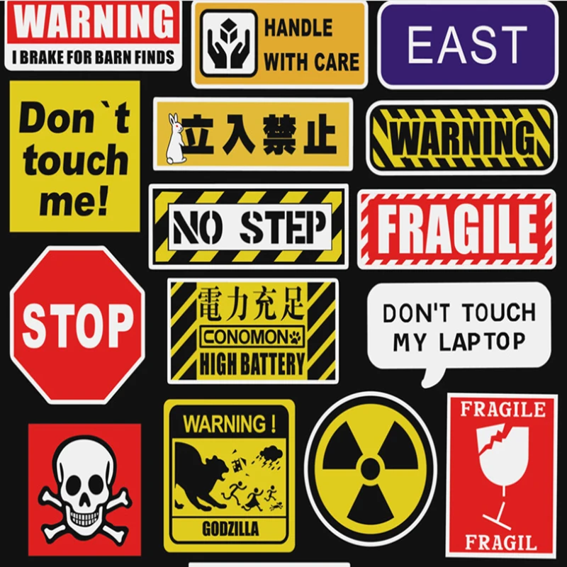 

50 Warning sign warning Graffiti Waterproof Skateboard Travel Suitcase Phone Laptop Luggage Stickers Cute Kids Girl Toys