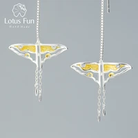 lotus fun real 925 sterling silver natural creative handmade fine jewelry hollow butterfly kite long dangle earrings for women