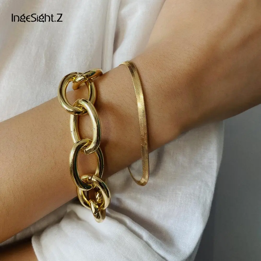 Браслеты IngeSight.Z женские из кубинской цепи толстые украшения в стиле панцирного