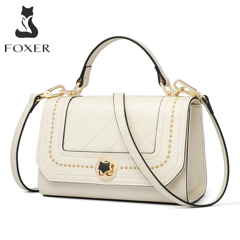 FOXER Брендовая женская Роскошная Повседневная сумка из воловьей кожи клетчатая