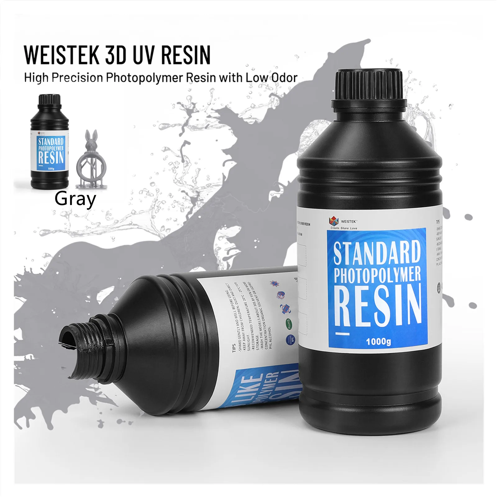 WEISTEK серо серый 500 г 1X/2X/4X 1 кг/1 л нм жесткая УФ чувствительная смола для 3D принтера