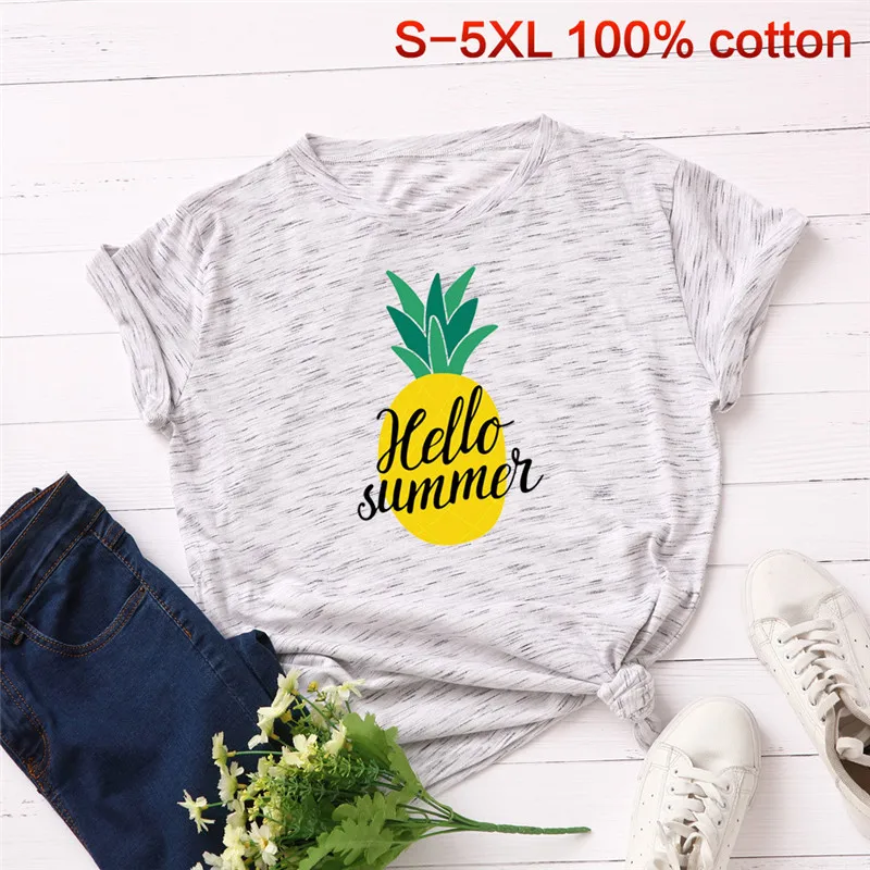 Размера плюс S 5XL футболка с принтом в виде ананаса для женщин футболки 100%