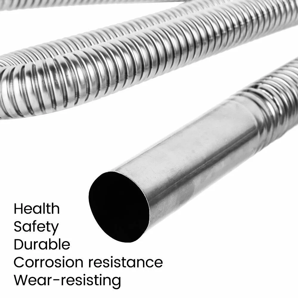 

120cm Car Stainless Steel Material Exhaust Pipe Corrugated Round Pipe Parking Silencer Diesel Heater Silver
