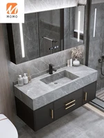 bathroom modern simple stone plate integrated bathroom cabinet combination set wash basin wash mirror light luxury wash