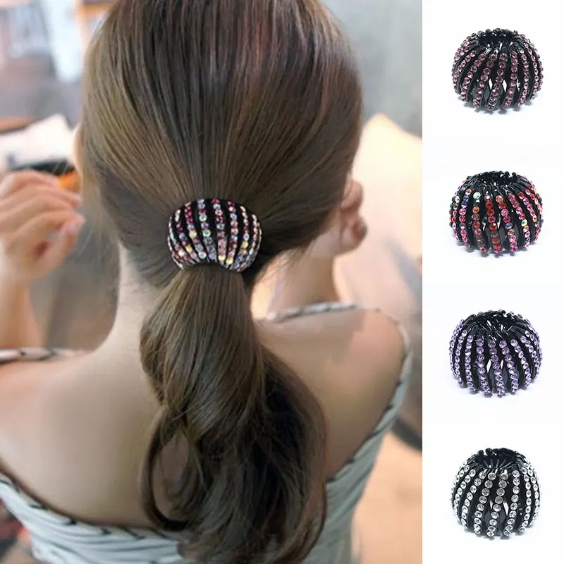 

DIY Crystal Hair Bun Maker Elegant Shiny Female Hair Accessories Rhinestone Hairpin Bird Nest Ball Hair Claws Horsetail Buckle