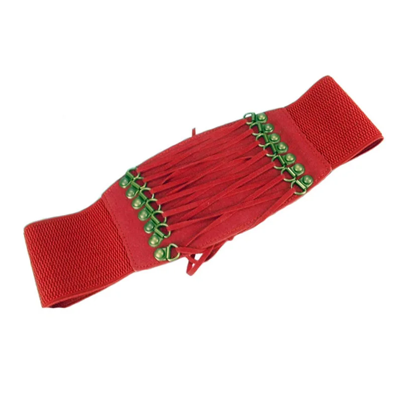 

Popular Cummerbunds Elastic Bow Rope Trench Velvet Vintage Rivet Tassel Wide Cummerbund Waist Belt Female Lady Wide Belt Women