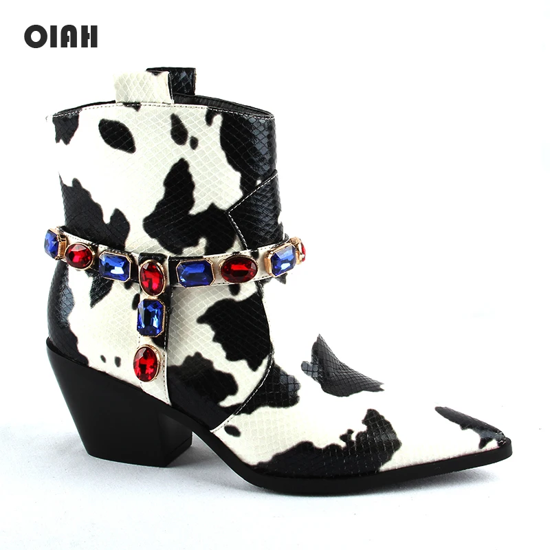 Разноцветные ковбойские ботильоны из искусственной кожи Женские дизайнерские