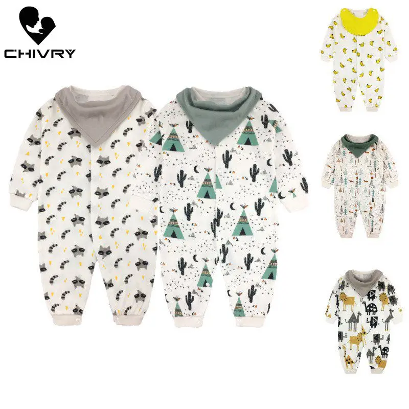 Детский комбинезон с длинным рукавом круглым вырезом и мультяшным