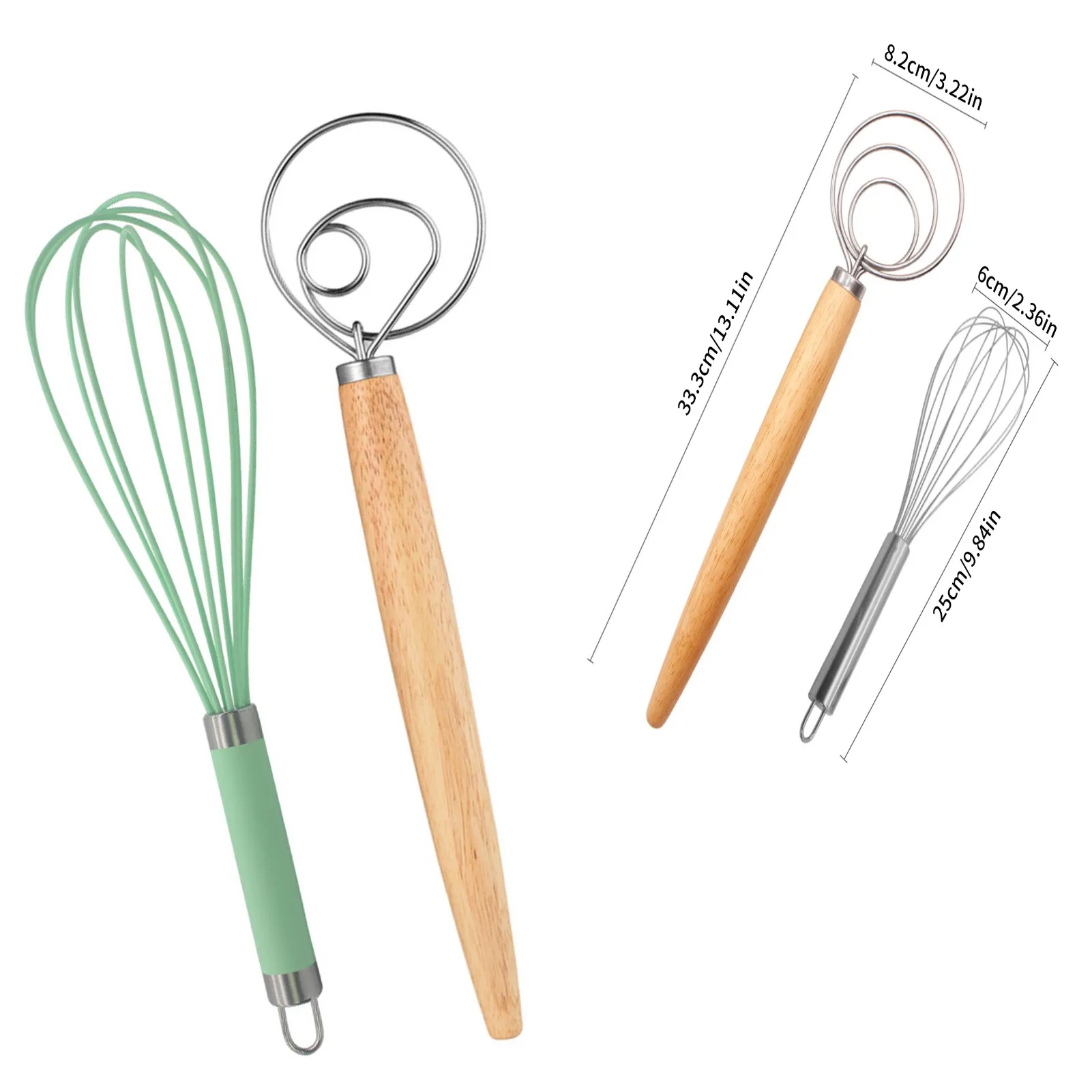 

2 PCS Stainless Steel Coil Egg Beater DIY Bread Dough Tools Baking Accessories Whisk Stick Kitchen Gadgets Oak Wood Handle