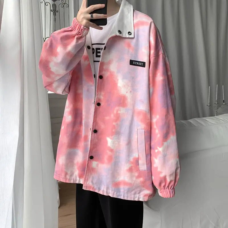 

Spring Autumn Cotton Jacket Men Korean Fashion Tie-dye Two-sided Loose-fitting Jacket Men's Streetwear Plus Size Jacket Coat Men