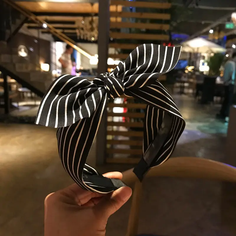 Кроличьи уши ткань в полоску принт сбоку повязка на голову с бантиком и сердечком