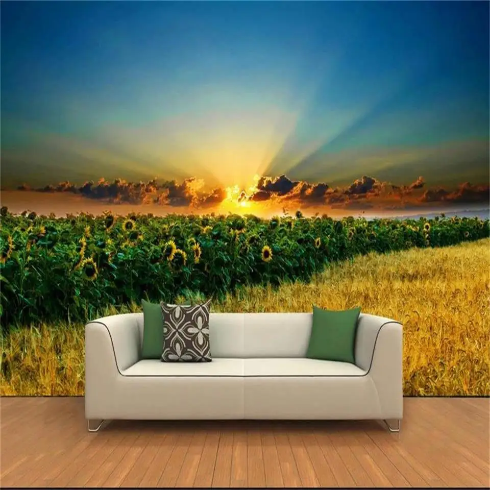 

custom 3d photo wallpaper kids room bed room mural sunrise sunflower and wheat field picture sofa backdrop wallpaper for wall 3d