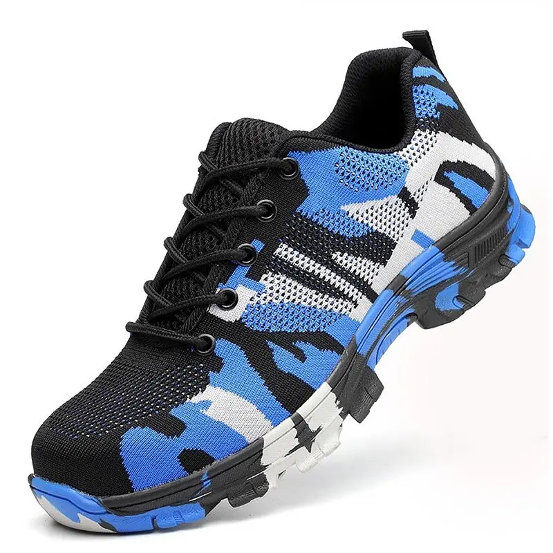 Camouflage Blue Высококачественная защитная обувь мужские ботинки г. Новая разноцветная уличная Мужская обувь со стальным носком ботинки на плоской подошве Мужская Рабочая обувь размера плюс - Цвет: Camouflage Blue