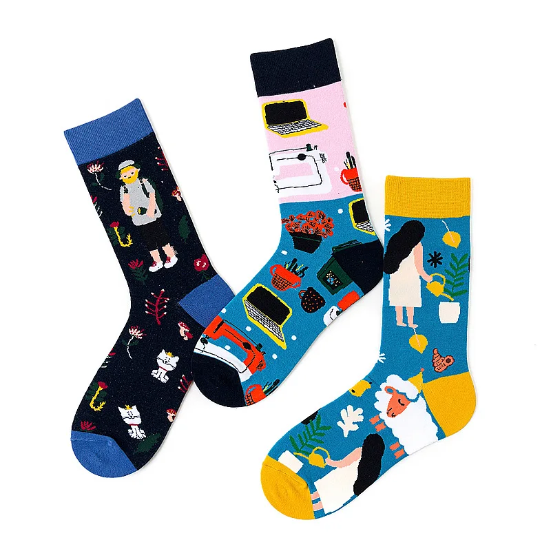 Japan Harajuku Coffee Animals Women Socks Kawaii Cute Men Cartoon Funny Chic Street Skate Boy EU35-42 | Женская одежда