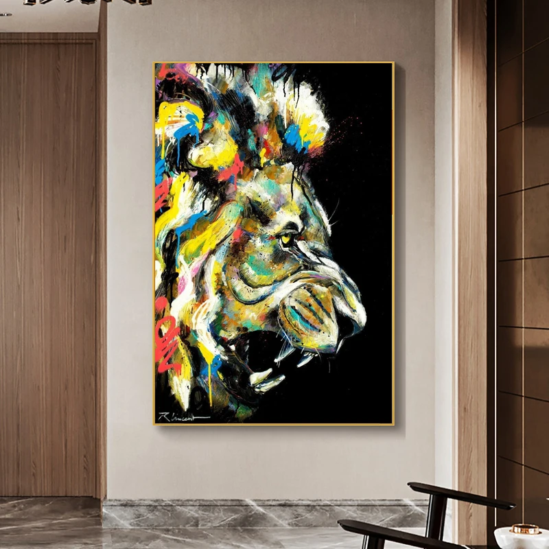 Ревущий Лев красочные граффити искусство холст живопись на холсте постеры и