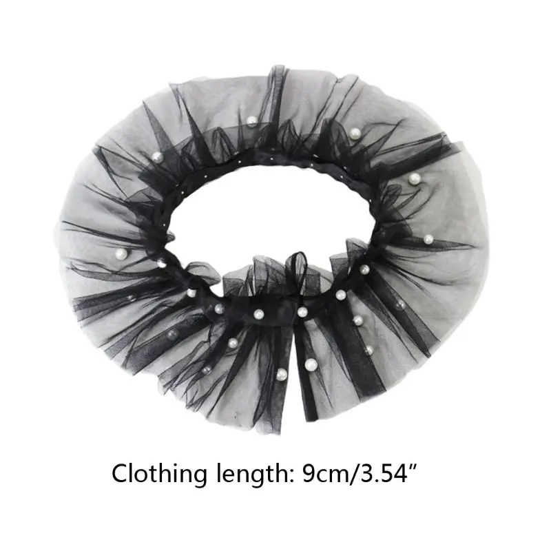 

2020 Women Sweet Ruffles Sheer Mesh Fake Collar Imitation Pearl Beaded Necklace Shawl
