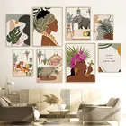 Африканская женщина Слон Тигр пальмовый цветок настенная живопись холст скандинавские постеры и принты настенные картины для декора гостиной