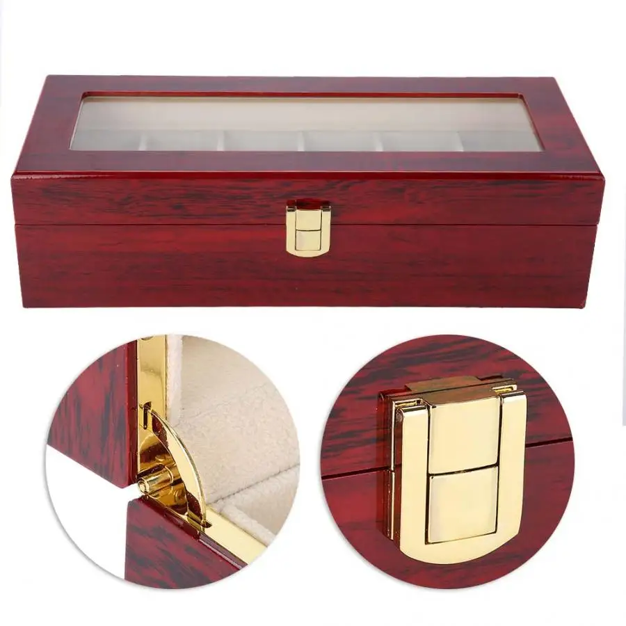 Портативный деревянный чехол для хранения часов с 6 отделениями