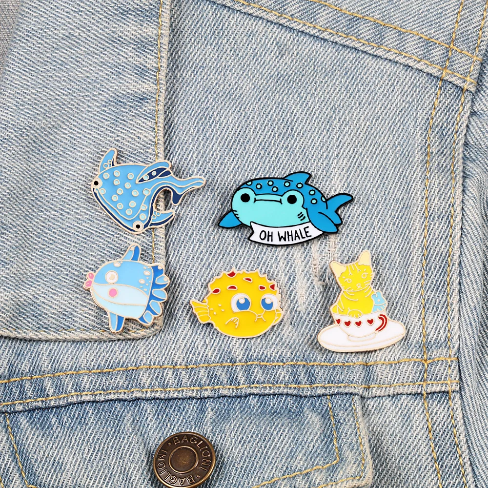 Эмалевые булавки в виде акулы Кита осьминога воздушной рыбы морские животные