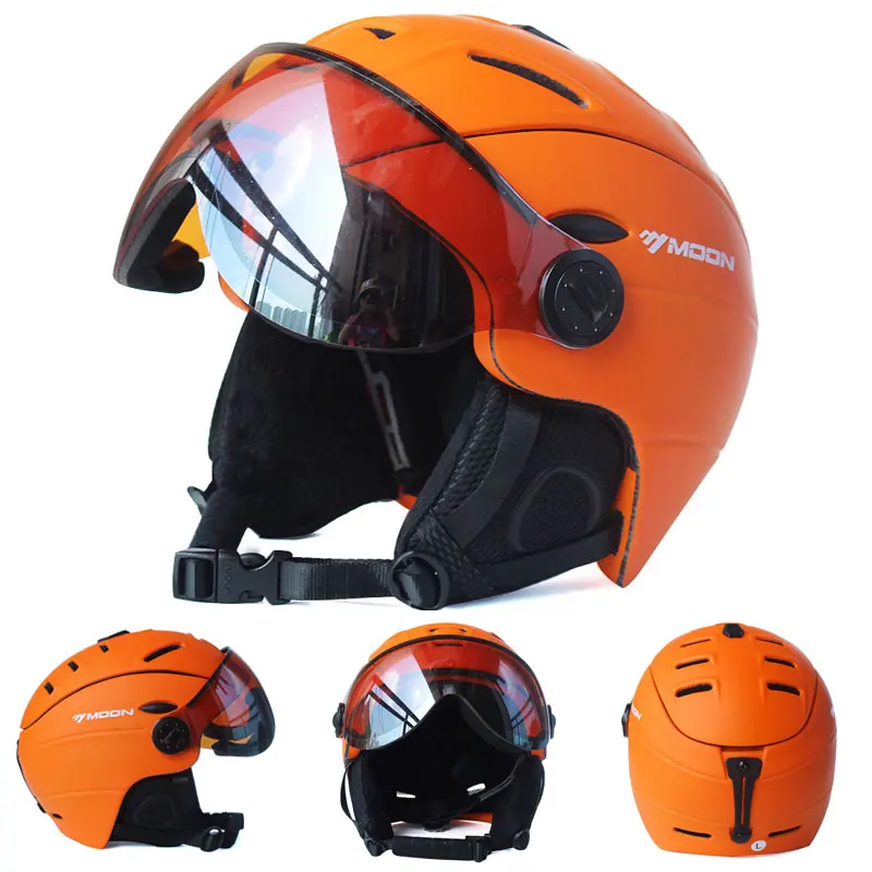 Orange MOON Профессиональный Цельный полузакрытый лыжный шлем для мужчин и женщин, лыжный сноуборд, шлемы с защитными очками - Цвет: Orange