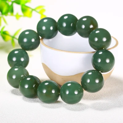 Zheru ювелирные изделия натуральный нефрит темно-зеленый круглый браслет из бисера