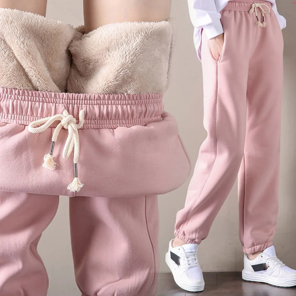 2019 Winter pants women loose lambskin sweatpants wool casual plus velvet thickening large size trousers solid | Женская одежда