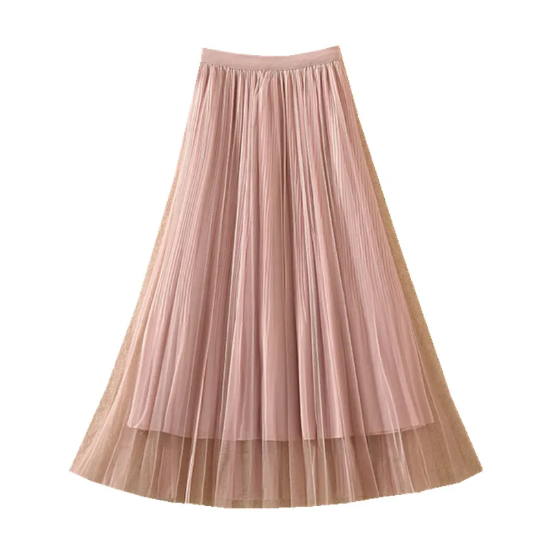 

two wear gauze pleated skirts female qiu dong han edition of tall waist show thin A fairy long skirt veil in the word