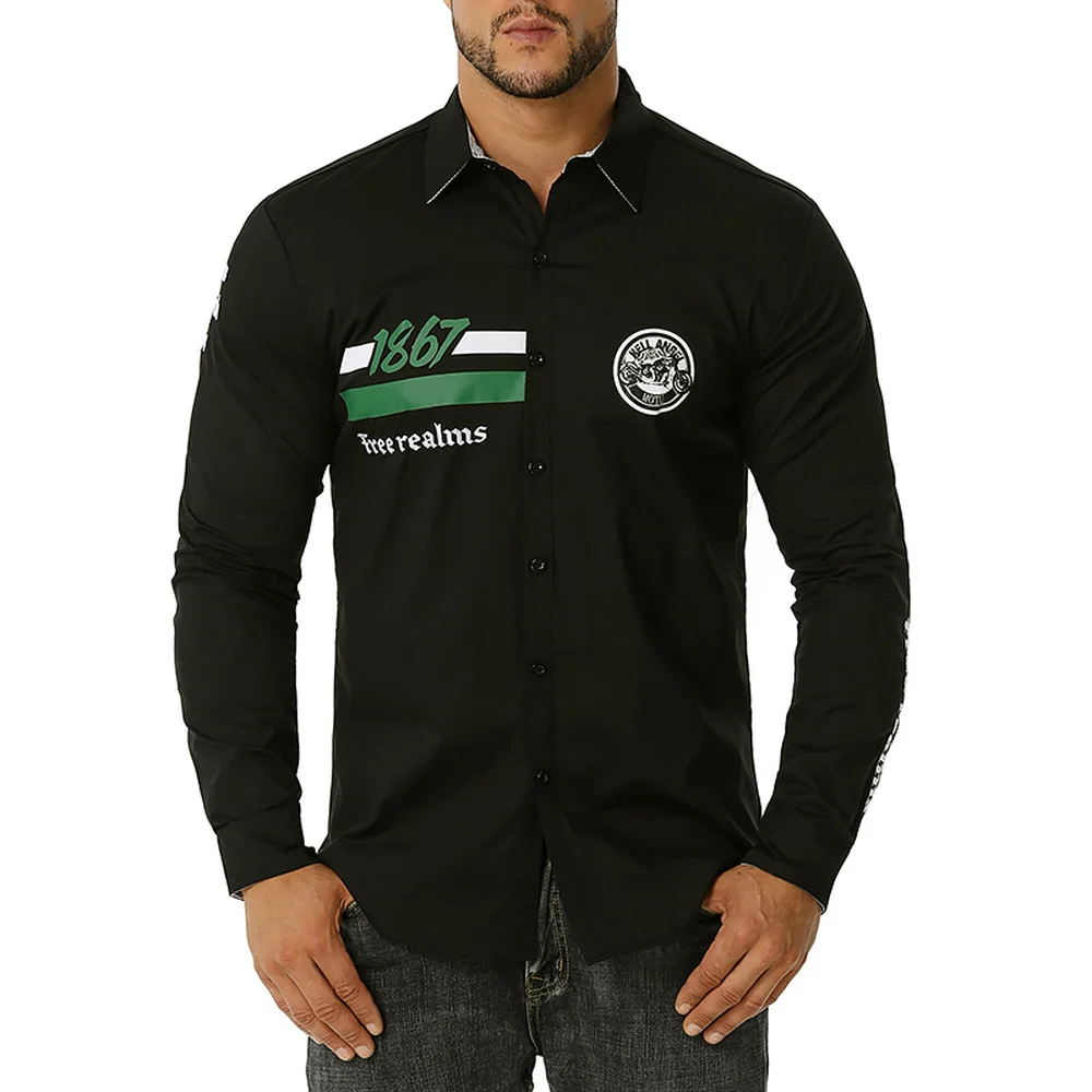 

Рубашка Covrlge мужская с вышивкой, хлопок 100%, с длинным рукавом, в стиле ретро, джинсовая рубашка с лацканами в западном стиле, уличная одежда ...