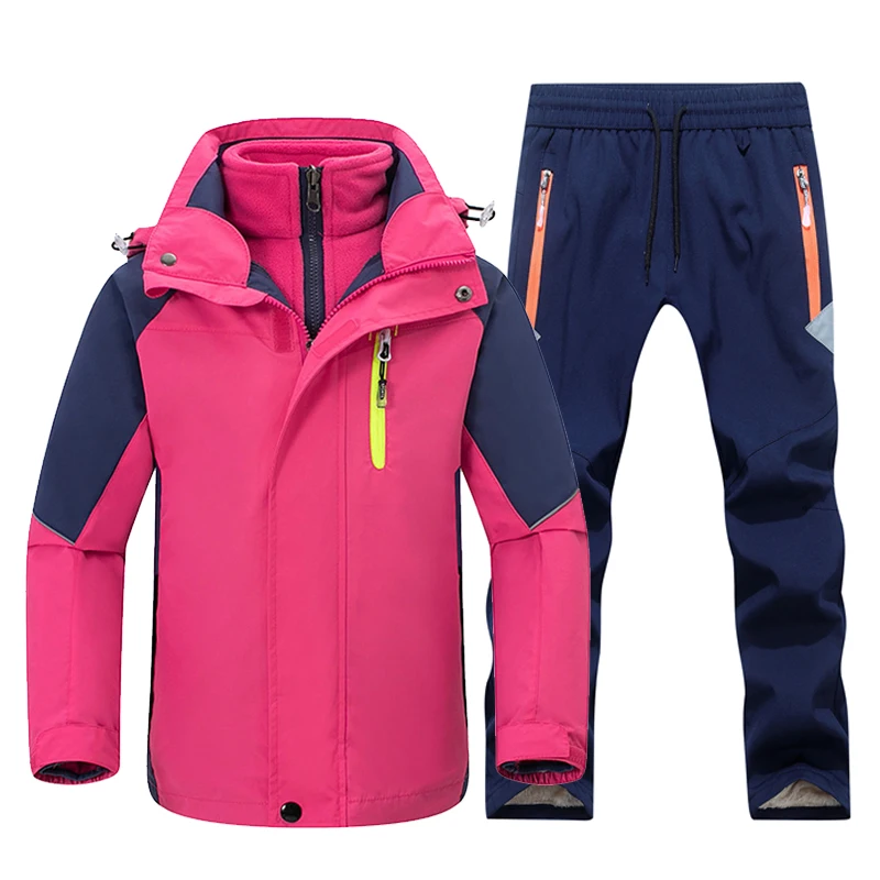 rosy navy TRVLWEGO/детский походный костюм, детская Водонепроницаемая теплая походная куртка и штаны для мальчиков и девочек, зимняя Лыжная и туристическая одежда - Цвет: rosy navy
