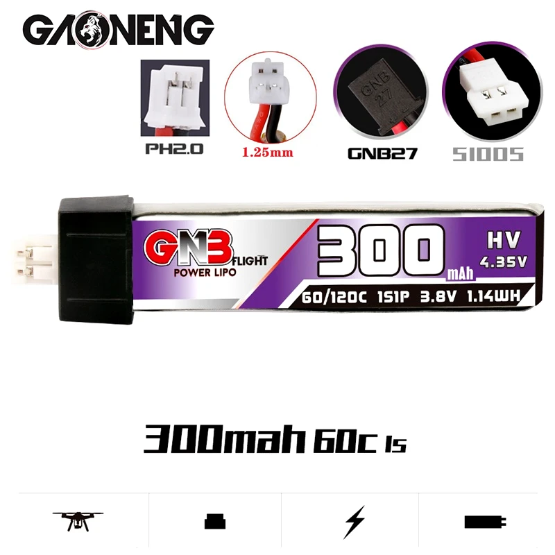 10 шт. GNB 1S 300 мАч 3,8 в 60C HV Lipo батарея PH2.0/1,25/GNB27/51005 разъем для US65 UK65 индуктивность Beta65S крошечный оптовый Дрон