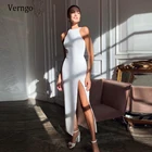 Verngo 2021, простые мягкие атласные свадебные платья, пляжные макси платья с лямкой на шее и Боковым Разрезом, вечерние платья, женское платье