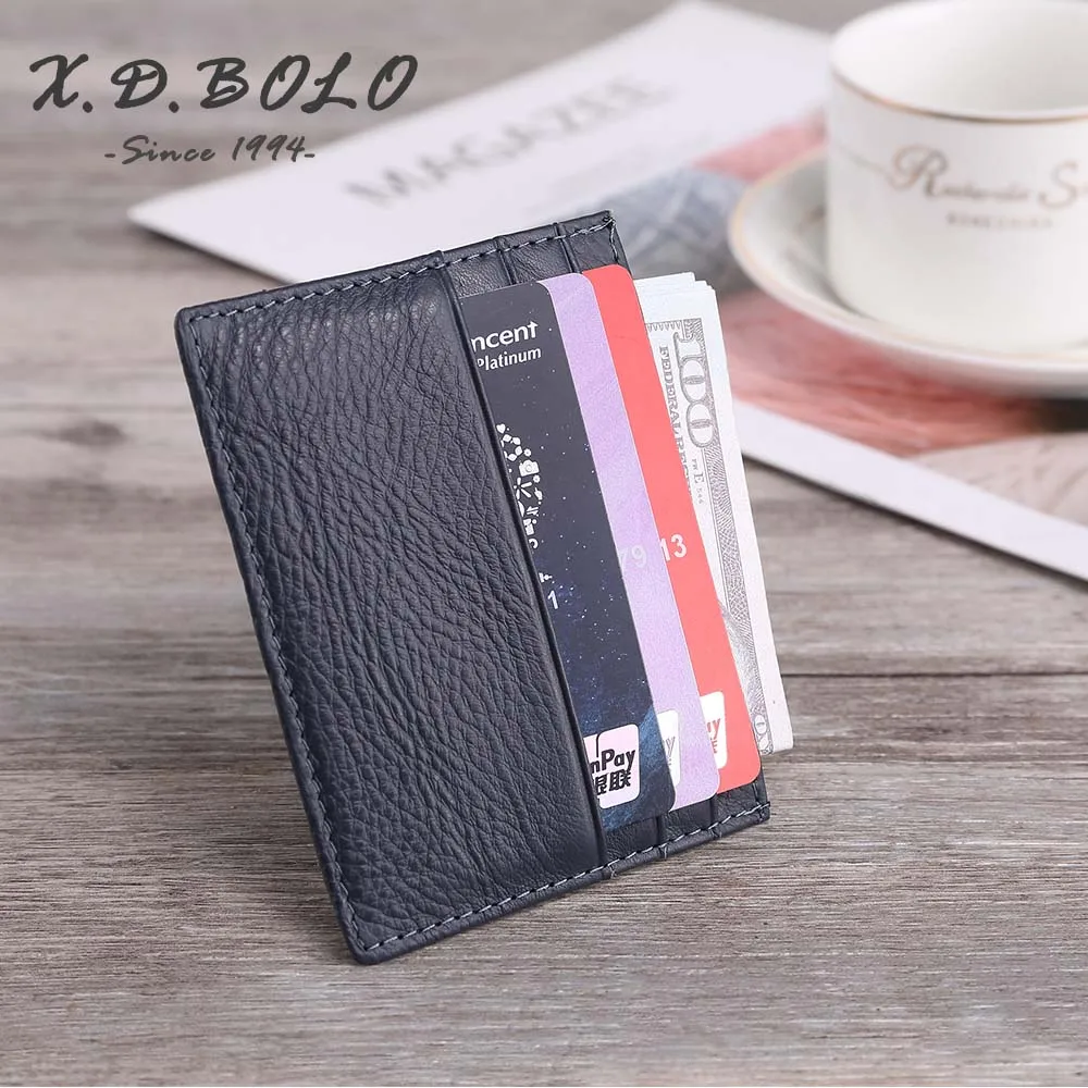 Blue X. D. BOLO Rfid Тонкий кошелек, кредитная карта, мужские кошельки, мини натуральная кожа, держатель для карт, Женский кошелек, передний карман, кошелек - Цвет: Blue